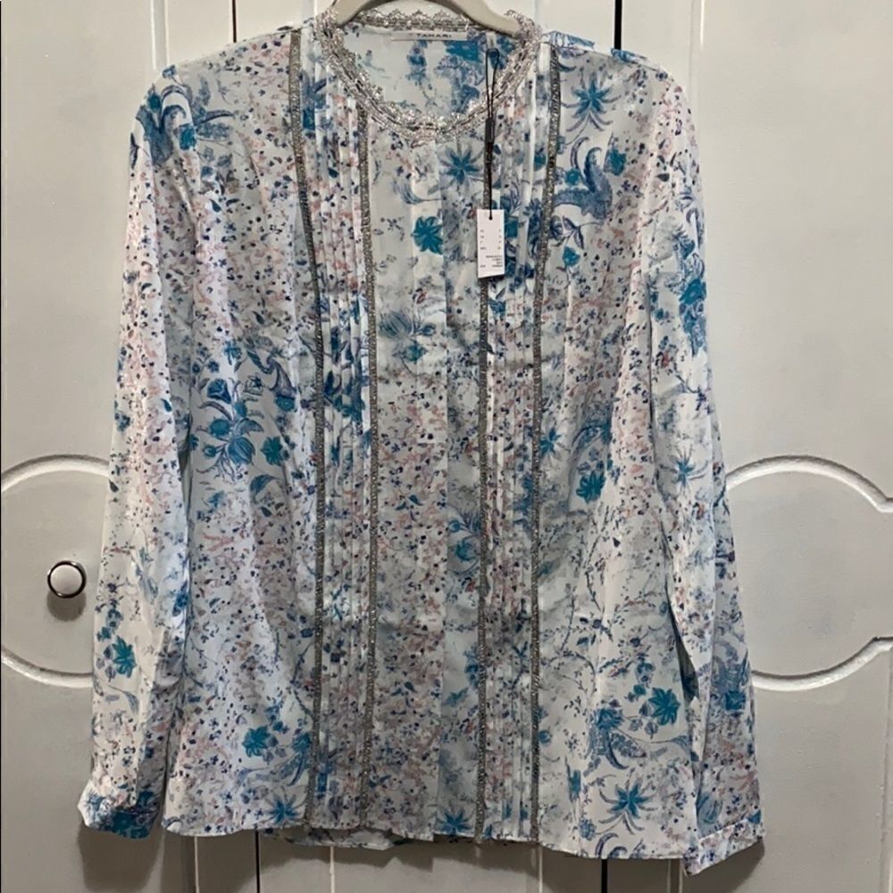 T Tahari Aviana Blouse floral print button up S